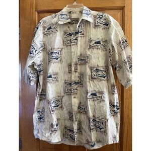 Large Bimini Bay Button Shirt Mens Fish Print Short Sleeve Button Up Cotton